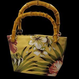 Sunny Hawaii Yellow Floral Bamboo Handled Purse
